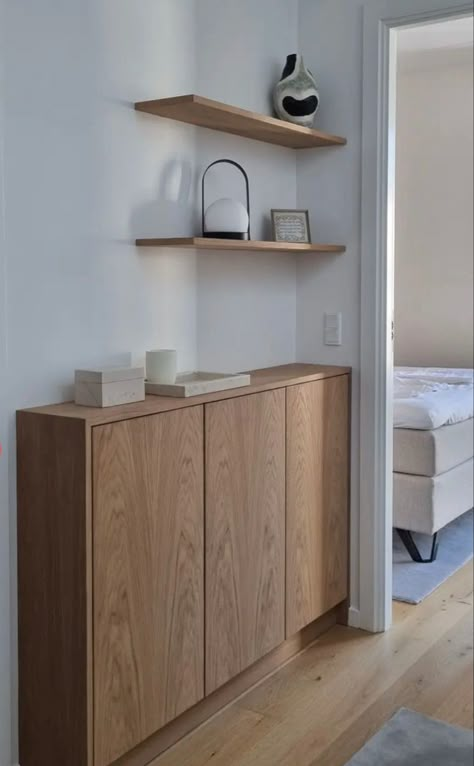 Dining Wall Cabinet, Copenhagen Interior, Wood Violet, Laundry Cabinet, Entrance Furniture, Floating Cabinets, Tiny Room, Dining Wall, Apartment Vibes