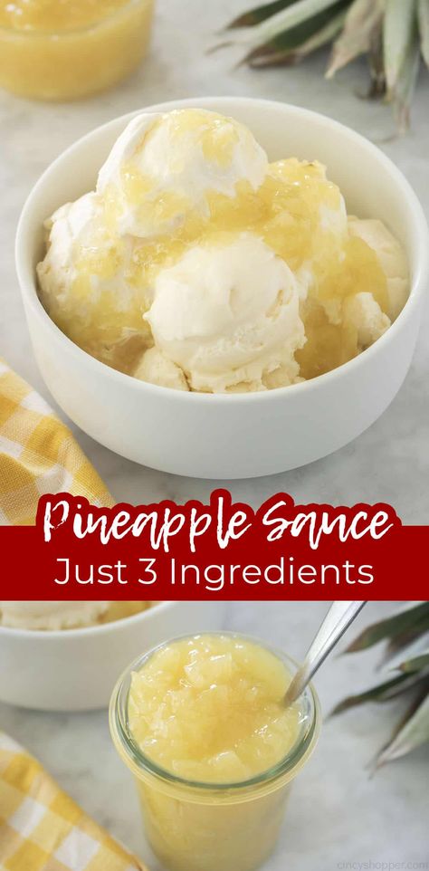 Pineapple Sauce Recipes, Pineapple Topping, Pineapple Pancakes, Banana Split Recipes, Trim Healthy Mama Recipe, Banana Split Pie, Waffle Cone Recipe, Fruit Sauces, Ice Cream Sauce