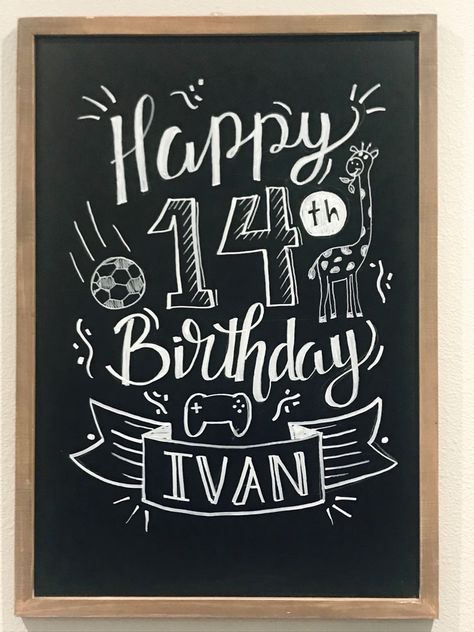 Birthday Chalkboard Art Ideas, Birthday Chalkboard Art, Blackboard Drawing, 40 Year Anniversary, Chalkboard Drawings, Window Drawing, Sidewalk Chalk Art, Chalkboard Ideas, Birthday Personalized