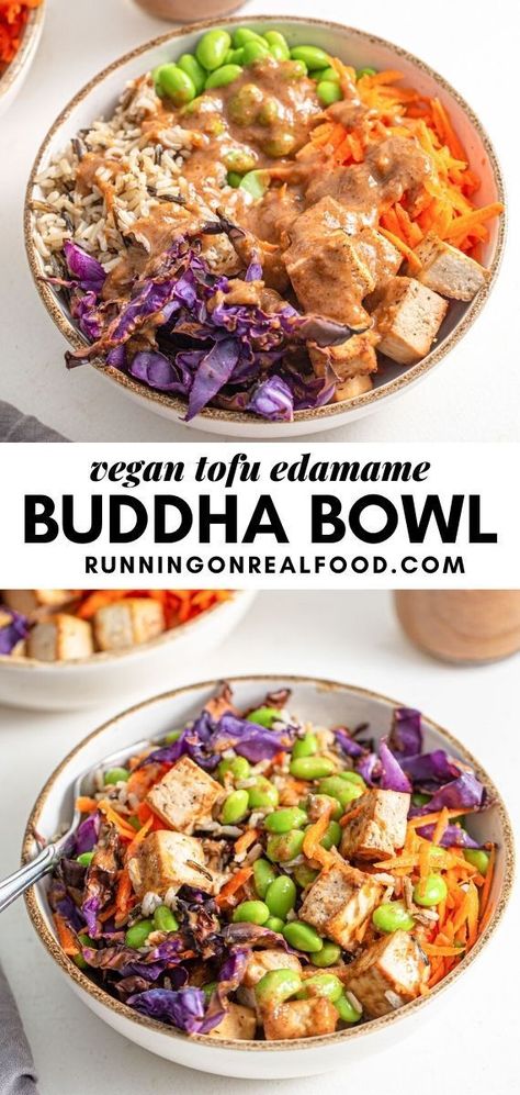 Edamame Buddha Bowl, Red Cabbage Bowl, Tofu Buddha Bowl Vegan Recipes, Vegan Recipes With Red Cabbage, Red Cabbage Edamame Salad, Healthy Tofu Bowl Recipes, Asian Buddha Bowl Vegan, Tofu Edamame Rice Bowl, Meals With Red Cabbage