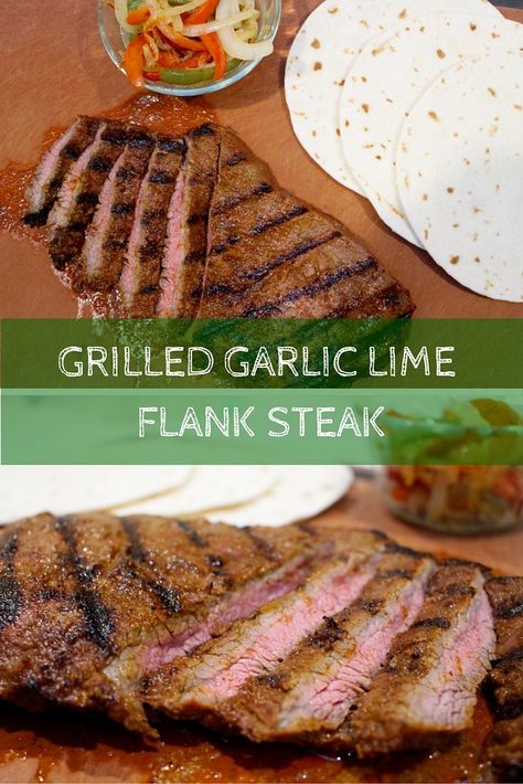 Grilled Garlic Lime Flank Steak takes Taco Tuesday to a whole new level with simple ingredients and a flavorful marinade. Top with fresh veggies and salsa and you have yourself one healthy meal! Expensive Steak, Mom To Mom, Grilled Garlic, Grilled Fish Recipes, Grilling Recipes Sides, Garlic Steak, Healthy Beef Recipes, Grilled Steak Recipes, Healthy Grilling Recipes