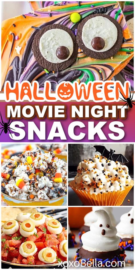 Halloween movie night snacks Snacks For Halloween Movie Night, Halloween Movie Treats, Things To Do Halloween Night, Movie Treats, Halloween Snacks For Movie Night, Halloween Movie Night Treats, Movie Night Treats, Spooky Night Snacks, Snacks For Movies