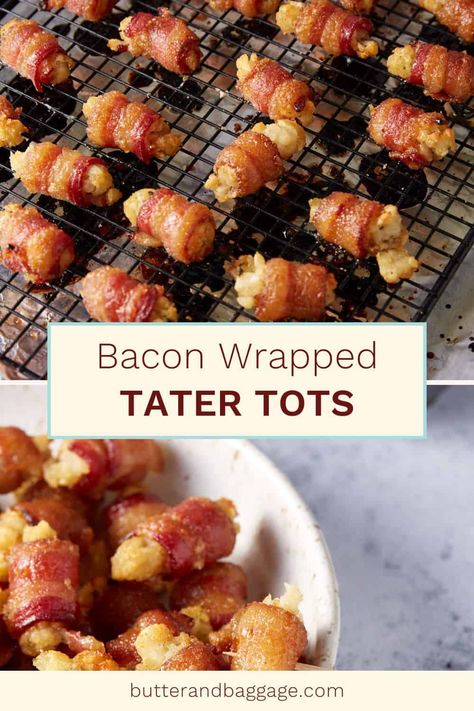 Tater Tot Appetizers, Bacon Wrapped Tater Tots, Bacon Wrapped Cheese, Tater Tot Recipes, Bacon Appetizers, Fingerfood Party, Bombe Recipe, Tater Tots, Party Appetizers