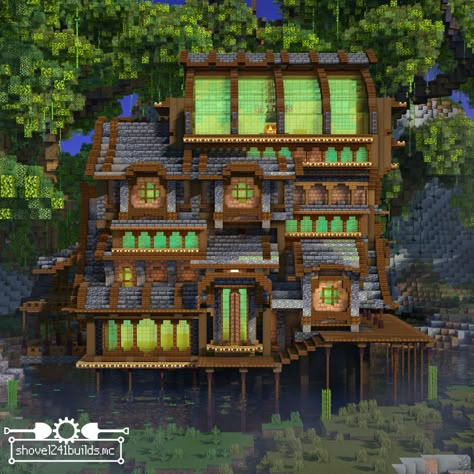 Cute Minecraft Building Ideas, Fantasy Wasteland, Minecraft Building Ideas House, Minecraft Hus, Fantasy Woodland, Minecraft Steampunk, Case Minecraft, Woodland Cabin, Minecraft Structures