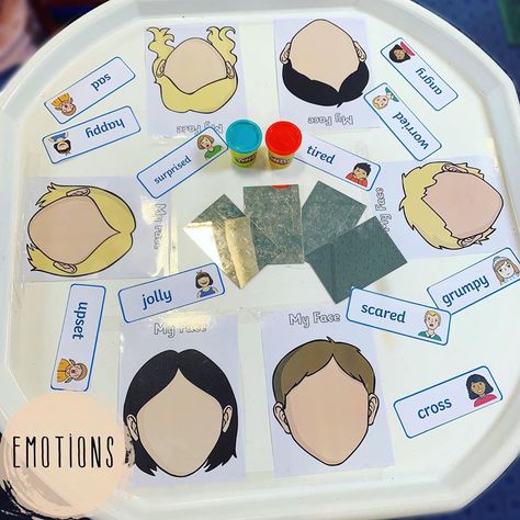 Early Years Emotions Activities, Emotions Tuff Tray Ideas, Emotions Tuff Tray, Emotions Eyfs, Emotional Development Activities, Early Years Ideas, Colour Monster, Emotion Words, Wellbeing Activities