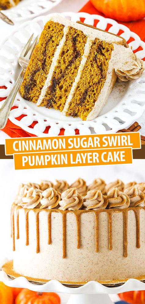 Pumpkin Layer Cake, Moist Pumpkin Cake, Life Love And Sugar, Cinnamon Icing, Cinnamon Cream Cheese, Swirl Cake, Cinnamon Cream Cheese Frosting, Pumpkin Cake, Canned Pumpkin