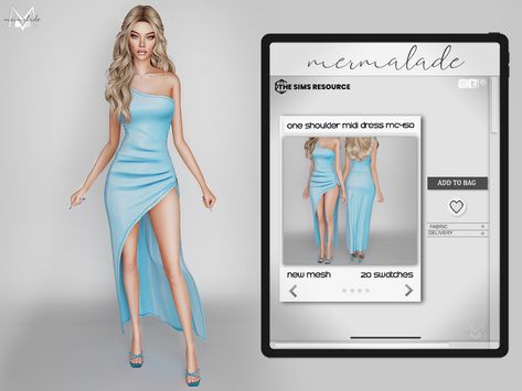 Sims 4 One Shoulder Dress, Sims 4 Midi Dress, Snake Print Leggings, Sims 4 Dresses, One Shoulder Midi Dress, Female Shorts, Tie Crop Top, Sims 4 Clothing, Sims Mods