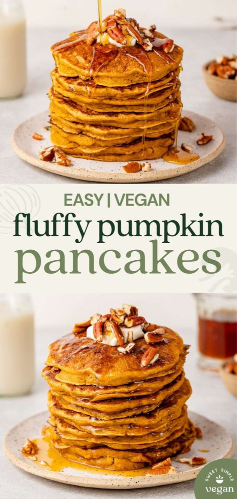 Fall Pancakes, Vegan Pumpkin Pancakes, Fluffy Pumpkin Pancakes, Pumpkin Pancake, Easy Pancakes, Pumpkin Pancake Recipe, Pumpkin Pancakes, Fall Breakfast, Crepe Recipes