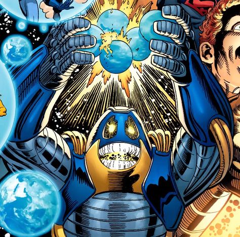 Anti-Monitor’s powers are vast as he has complete control over cosmic energy, giving him limitless power. He can manipulate matter and energy, warp reality & possibly his most damaging power is he can absorb the energy from an entire universe. Not only does he use that power and therefore destroy the source, he can also absorb powers around him. When Anti-Monitor went back to the very creation of everything, Earth’s heroes followed him to the beginning of time. Book Villains, Anti Monitor, Dark Multiverse, Comic Book Villains, Legion Of Doom, Crisis On Infinite Earths, Hal Jordan, Best Comic Books, Green Lantern Corps