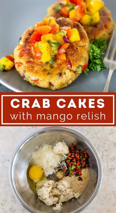 Mango Relish, Crab Cake Topping, What To Serve With Crab Cakes, Crab Cake Appetizer, Lobster Cake, Crab Cakes Easy, Crab Cake Sandwich, Canned Crab Meat, Crab Meat Recipes