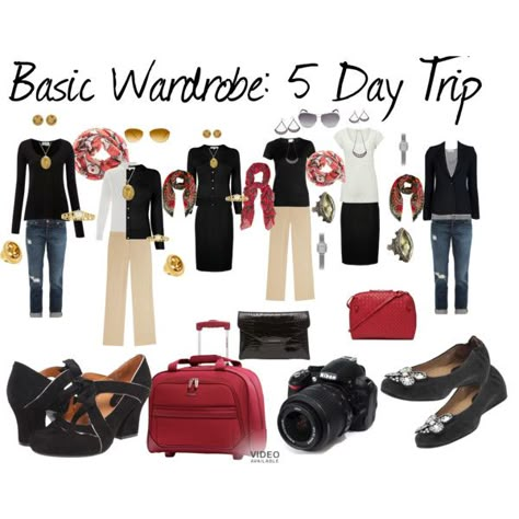 "Basic Wardrobe: 5 Day Trip" by susanmcu on Polyvore.  I would use this as inspiration for a capsule wardrobe. How To Have Style, Travel Packing List, Rok Outfit, Basic Wardrobe, Travel Capsule, Travel Capsule Wardrobe, Wardrobe Planning, Travel Wear, Cruise Outfits