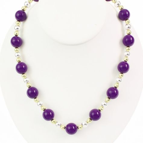 Seasons Jewelry Officially Licensed Purple Beaded Necklace With Gold And Silver Beads. Brand New, And I Also Have The Matching Earrings. Stretch Band, No Clasp. Approx. 8", Will Fit As A Short Necklace Beaded Necklace Ideas, Large Hole Bead Jewelry, Purple Beaded Necklace, قلادات متدلية, Etched Jewelry, Handmade Jewelry Necklaces, Purple Bead Necklace, Purple Beaded, Metalsmithing Jewelry