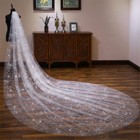 Sparkling Wedding Veils, Veil Designs, Cheap Wedding Veil, Fur Shawl Wedding, Ivory Bridal Veil, Ivory Wedding Veils, Cathedral Bridal Veils, Long Veil Wedding, Cathedral Wedding Veils