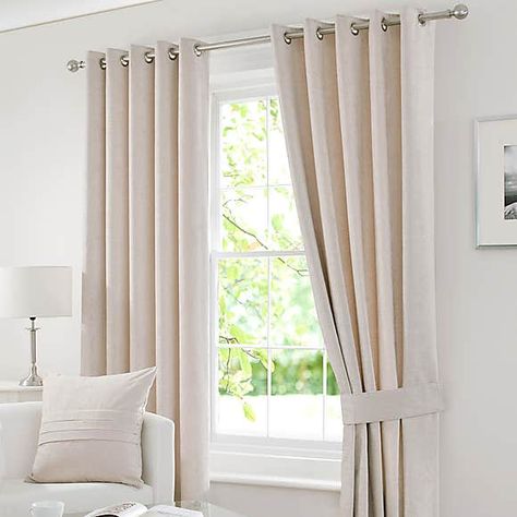 Cream Curtains, Plain Curtains, Beige Living Rooms, Eyelet Curtains, Elegant Curtains, Chenille Yarn, Room Color Schemes, Curtains Living, Neutral Living Room