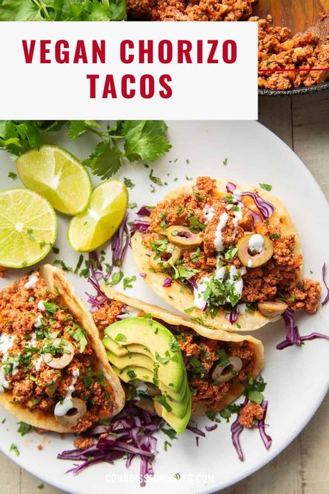 Crumbled Tofu, Vegan Tortilla Soup, Chorizo Tacos, Vegan Chorizo, Vegan Queso, Vegan Entrees, Vegan Mexican Recipes, Tortilla Soup Recipe, Vegan Sour Cream