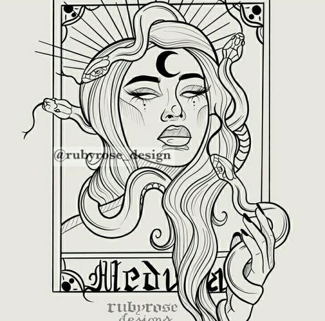 Medusa Painting, Medusa Drawing, Queen Of Hearts Tattoo, Medusa Tattoo Design, Astrology Tattoo, Tarot Tattoo, Tarot Card Tattoo, Card Tattoo Designs, Mythology Tattoos