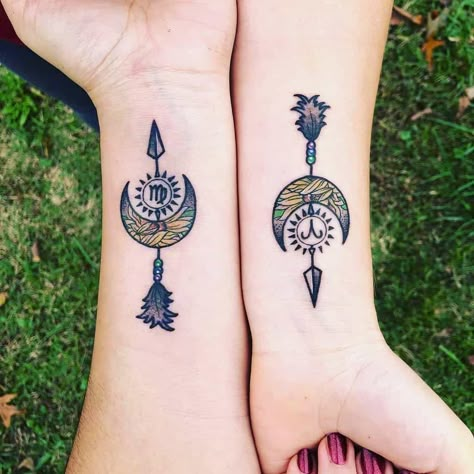 Top 85 Best Friend Tattoo Ideas - [2021 Inspiration Guide] Best Friend Tattoos Same But Different, Virgo Best Friend Tattoo, Similar Best Friend Tattoos, Witchy Friendship Tattoos, Spiritual Tattoos Matching, Matching Dream Catcher Tattoos, Matching Witch Tattoo Ideas, Best Friend Tattoos Meaningful Symbols, Matching Tattoos Witchy