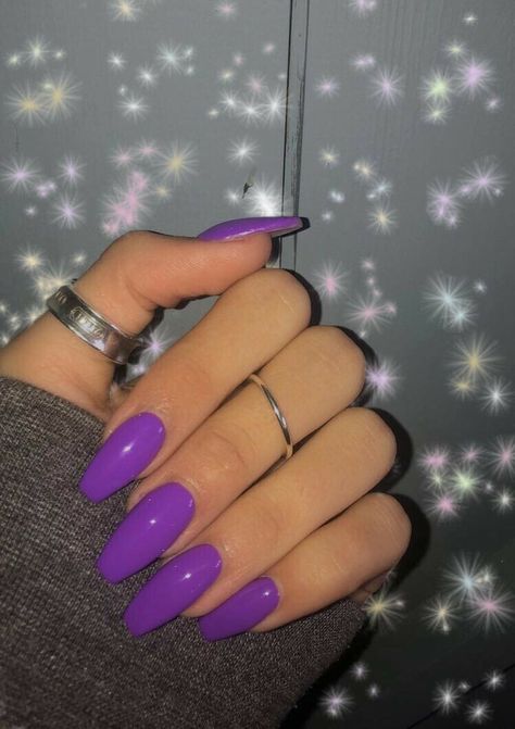 Plain Purple Acrylic Nails, Dark Purple Nails Acrylic Coffin Long, Nails Perpul, Royal Purple Nails Acrylic, Royal Purple Acrylic Nails, Perpul Nails, Purple Ballerina Nails, Acrylic Nails Dark Purple, Purple Neon Nails