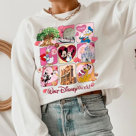 Super Cute Disney World Valentine's Day Sweatshirt For A Day At The Parks! Disney Valentines Day Outfits, Valentines Sweatshirt, Disney Sweatshirt, Valentine Collection, Friends Valentines Day, Disney Valentines, Friends Valentines, Matching Sweatshirts, Valentine Shirt