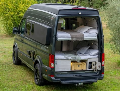 Vw Crafter Conversion Camper Van, 4 Person Camper Van, Vw Crafter Camper Interior, Cool Camper Vans, 4 Berth Campervan Conversion Layout, 5 Berth Camper Conversion, Camper Van 4 Persons, Mercedes Camper Van Interior, Vw Crafter Conversion Layout