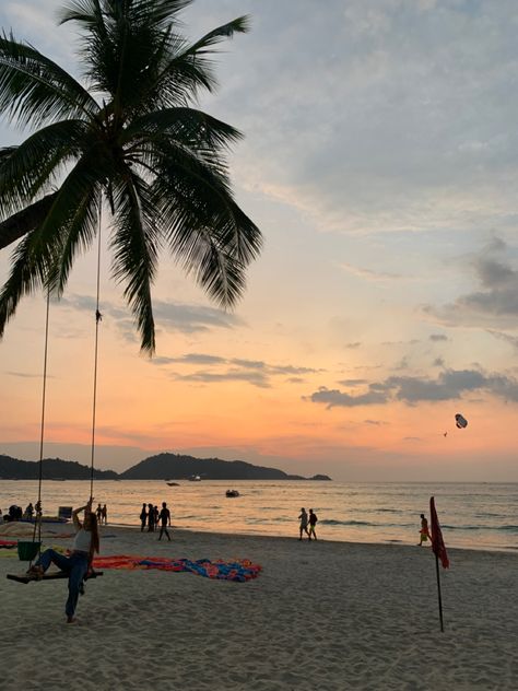 patong. phuket. thailand. beach. swing. sunset. orange. Thai Beach Aesthetic, Thailand Mood Board, Phuket Aesthetic, Phuket Thailand Photography, Bangkok Thailand Aesthetic, Phuket Thailand Aesthetic, Bangkok Sunset, Bangkok Beach, Phuket Thailand Beach