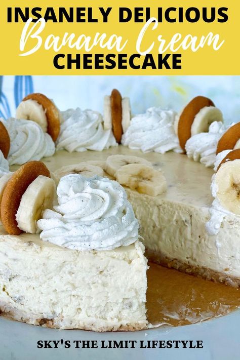 banana cream cheesecake Banana Cream Pie Cheesecake, Banana Cheesecake Recipe, The Best Cheesecake, Banana Cream Cheesecake, Banana Dessert Recipes, Banana Cheesecake, Cream Cheesecake, Nilla Wafers, Delicious Deserts