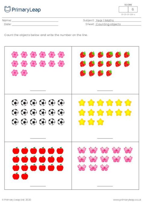 A colourful maths worksheet that helps a child count objects up to 20. Six colourful objects are displayed on the page for children to add up. Preschool Counting Worksheets, Lkg Worksheets, Shape Worksheets For Preschool, Kindergarten Math Worksheets Free, Counting To 120, Counting To 20, Counting Objects, Counting Worksheets, Math Counting