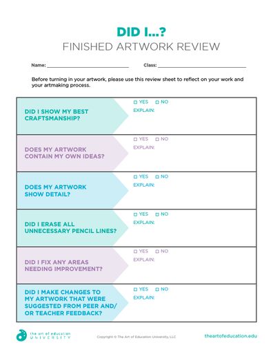 Artist Statement Template, Art Assessment, Reflections Art, Posters Layout, Art Reflection, Art Rubric, Intro To Art, Art Classroom Management, Art Critique