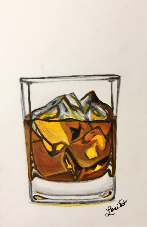 Drawing of Rum and Coke. Lori Douglas. Whisky Bottle Drawing, Rum Bottle Drawing, Rum And Coke Tattoo, Rum Drawing, Rum And Coke Aesthetic, Liquor Drawing, Old Fashioned Drink Tattoo, Rum Tattoo, Rum And Coke