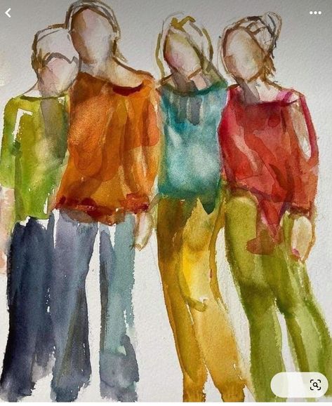 Best Friends Watercolor Paintings, Watercolor People Simple, People Watercolor, Basic Watercolor, Human Figure Sketches, Sketches Of People, Watercolour Inspiration, Diy Watercolor Painting, Watercolor Projects