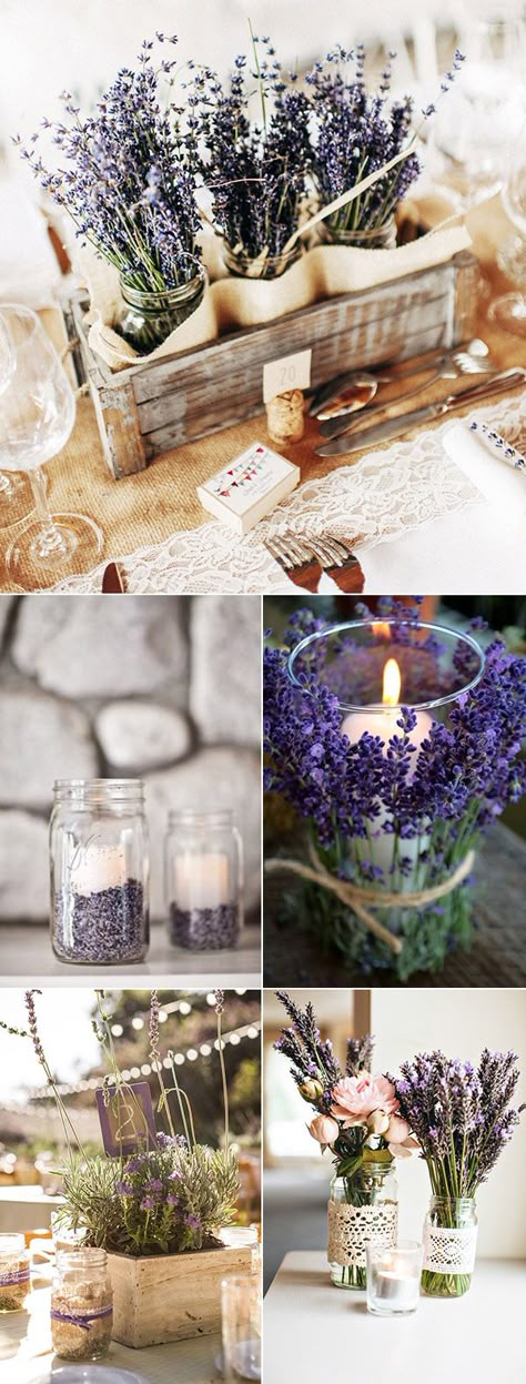 country rustic lavender wedding centerpiece ideas! Don't forget lavender personalized napkins for all your wedding events! From the engagement party to the reception personalized napkins add that extra little something! #countryweddings www.napkinspersonalized.com Lavender Wedding Centerpieces, ขวดโหล Mason Jar, Summer Table Decorations, Rustic Wedding Decorations, Tafel Decor, Rustic Wedding Centerpieces, Personalized Napkins, בר מצווה, Summer Tables