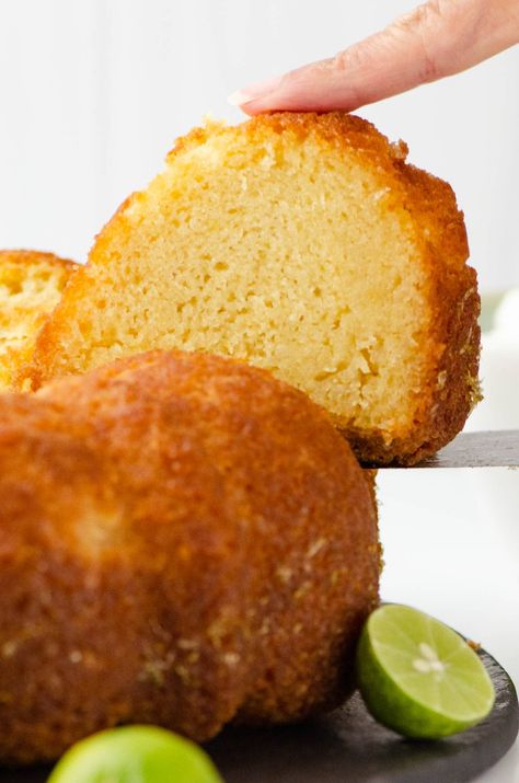 This is the ultimate bundt cake recipe. My key lime cake is moist & flavorful, thanks to a rich lime, rum & butter syrup. Decadent! Key Lime Rum Cake, Key Lime Bundt Cake, Rum Desserts, Lime Cake Recipe, Butter Syrup, Key Lime Desserts, Rum Butter, Key Lime Cake, Rum Cake Recipe