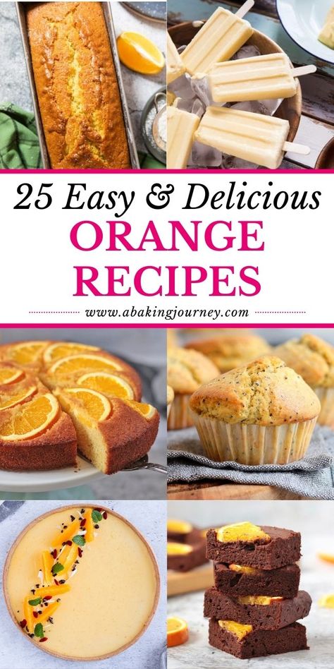 These 25 quick, healthy or easy orange dessert recipes are all the inspiration you need to bake with orange this Fall and Winter! These delicious simple recipes using fresh orange will give you ideas to bake for breakfast, cakes, desserts, sweet treats and orange chocolate desserts. What To Make With Oranges Simple, Desserts Using Fresh Oranges, Orange Fruit Recipes, Recipes Using Fresh Oranges, Easy Orange Dessert Recipes, Orange Baked Goods, Recipes With Fresh Oranges, Desserts With Oranges, Fresh Orange Desserts