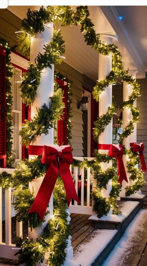 Whitehouse Christmas, Christmas Inn, Outside Christmas Decorations, Christmas Front Doors, Christmas Front Porch, Christmas Porch Decor, Christmas Themes Decorations, Christmas Decorations Diy Outdoor, Christmas Outdoor