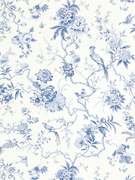 Blue China Patterns, Sanderson Wallpaper, Aesthetic Notion, Blue Flower Wallpaper, Toile Wallpaper, Fabric Jewellery, Cocoppa Wallpaper, Chinoiserie Wallpaper, China Blue