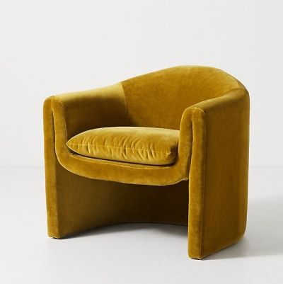 mustard velvet accent chair Summer Color Trends, Sarah Sherman Samuel, Sculptural Chair, Anthropologie Home, George Nelson, Furniture Trends, Plywood Furniture, Gio Ponti, Velvet Chair