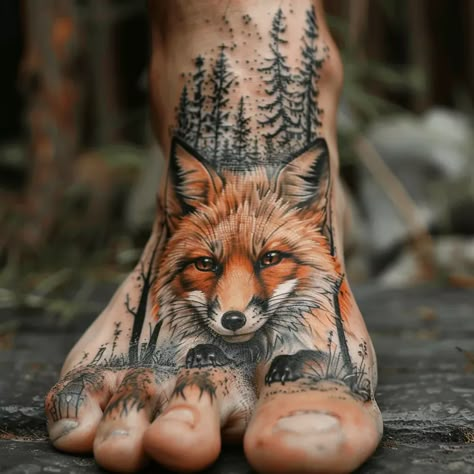 Meaning Of Fox Tattoo | 90+ Fox Tattoo Designs Thigh Fox Tattoo, Fox And Wolf Tattoo, Moose Tattoo For Women, Realistic Deer Tattoo, Realistic Tattoo Design Ideas, Fox Tattoo Men, Racoon Tattoo, Small Fox Tattoo, Fall Leaves Tattoo