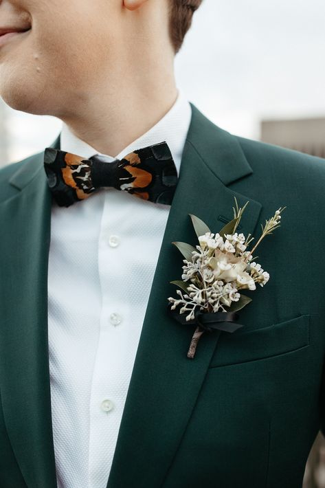 Dark Green Boutonniere Wedding, Bouquet And Boutonniere Matching, Green And Gold Boutonniere, Dark Green Corsage, All Green Boutonniere, Black And Green Boutonniere, Dark Green And White Boutonniere, White And Green Groom Boutonniere, Corsage And Boutonniere Set Green