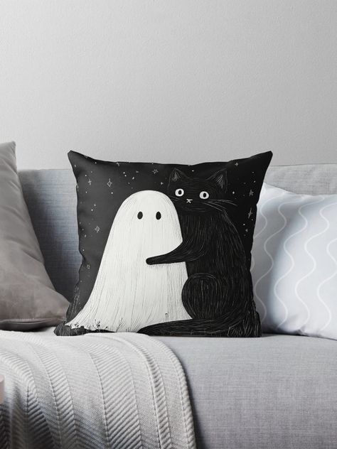 "Ghost and Black Cat Hug – Spooky Friendship" Pillow for Sale by DreamyLemons | Redbubble Friendship Pillow, Black Cat Pillow, Halloween Punch, Bed Scarf, Cat Hug, Spooky Halloween Decorations, Halloween Pillows, Cat Pillow, Halloween Decorations Indoor