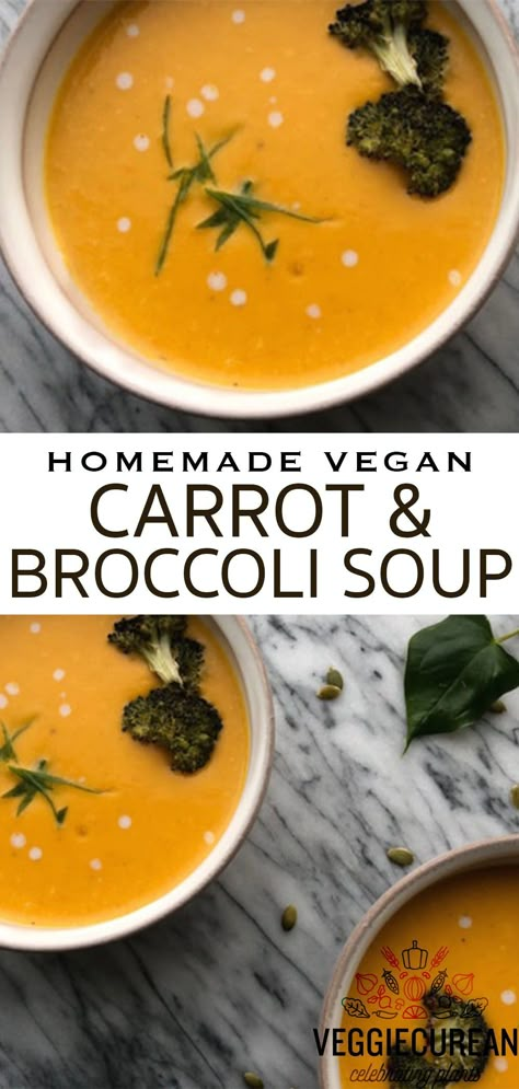 Carrot Broccoli Soup, Vegetable Soup Vegan Healthy, Broccoli Carrot Soup, Carrot And Broccoli Soup, Carrot Broccoli Recipes, Broccoli Soup Vegan, Broccoli Carrot, Broccoli And Carrot Recipes, Vegan Broccoli Soup