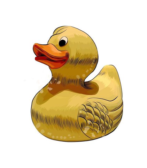 Yellow duck toy. Inflatable rubber duck from a splash of watercolor, colored drawing, realistic. Vector illustration of paints Yellow Duck Drawing, Rubber Duck Drawing, Duck Drawing, Drawing Realistic, Duck Toy, Ad Illustration, Yellow Duck, Automotive Art, Colorful Drawings