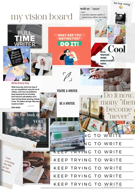 Vision Board For Writing A Book, Vision Board For Writers, Writers Vision Board, Published Author Vision Board, Vision Board Writer, Writer Vision Board, Writer Wallpaper, Writer Academia, 2024 Manifestations