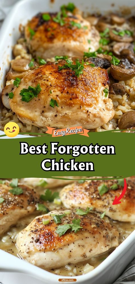 Discover the wonders of this Amazing Forgotten Chicken, a no-fuss recipe where the oven does all the work. Just set it and forget it until the chicken comes out tender and infused with the savory flavors of rice and soup mix. #EasyRecipe #ForgottenChicken #OvenBaked Forget It Chicken, Easy Moist Chicken Recipes, Chicken Thigh Recipes Frozen, Amazing Forgotten Chicken Recipe, Forgotten Chicken And Rice, Amazing Forgotten Chicken, Wonder Oven Recipes, Forgotten Chicken Recipe, Chicken Stove Top Recipes