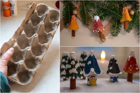 Egg Carton Christmas Crafts, Egg Carton Christmas, Carton House, Cute Christmas Ornaments, Cinnamon Ornaments, Christmas Playlist, Egg Carton Crafts, Fine Point Pens, Egg Cartons