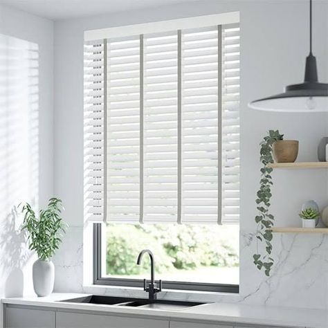 White Kitchen Blinds, Bathroom Shutters, Grey Windows, White Blinds, Bathroom Blinds, Order Kitchen, Kitchen Blinds, White Chic, Blackout Blinds