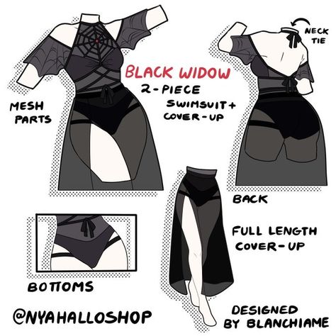 (6) NYAHALLO 🐈‍⬛ on X: "Black Widow swimsuit + cover up 🕷️🕸️ https://t.co/2kc2ug98a4" / X Art Outfits, Dress Design Drawing, Clothing Design Sketches, Drawing Anime Clothes, Dress Design Sketches, Whimsical Fashion, Fashion Design Drawings, Cute Swimsuits, Fashion Inspiration Design