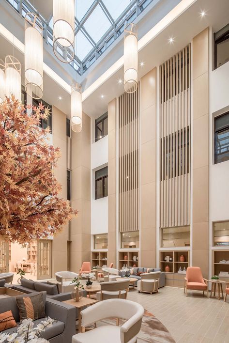 Hospital Atrium Design, Elderly Community Center, Nursing Home Design, Elderly Care Center, Hospital Interiors, Arch Photography, Senior Housing, Dorm Design, Lobby Interior Design