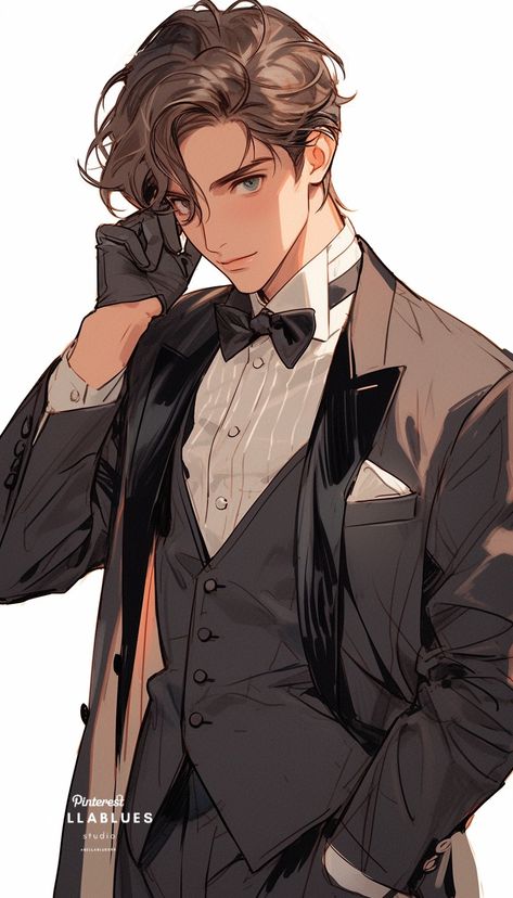 Anime Tuxedo Guy, Men In Suit Sketch, Tuxedo Reference Drawing, Handsome Anime Men In Suits, Hot Anime Men Suits, Tuxedo Reference, Anime Boy In Suit, Anime Tuxedo, Anime Business Man