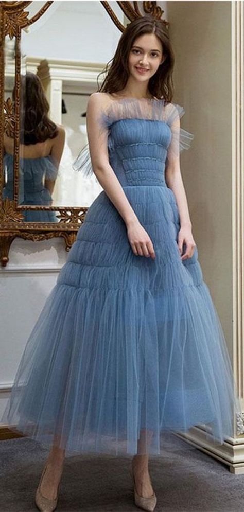 Tea Length Homecoming Dresses, Tea Length Prom Dress, Dress With Pleats, Prom Dresses 2019, Blue Tulle, Royal Style, Short Prom Dress, Short Prom, Tulle Prom Dress