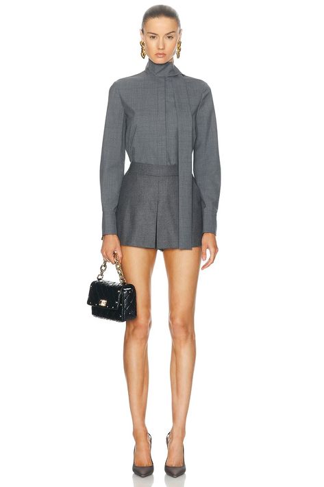 Valentino Solid Shirt in Grigio Medio | FWRD Gabardine Fabric, Casual Day Outfits, Wool Shirt, 2024 Collection, Fall 2024, Office Outfits, First Lady, Outfits Casuales, Summer 2024